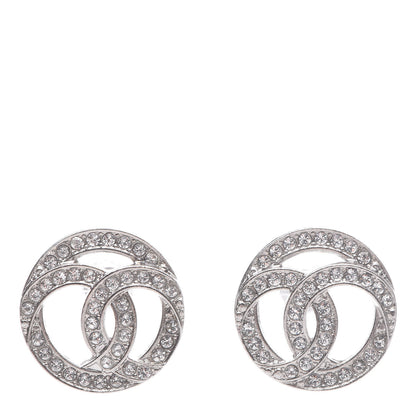 Chanel Crystal CC Round Earrings Silver 1 of 5