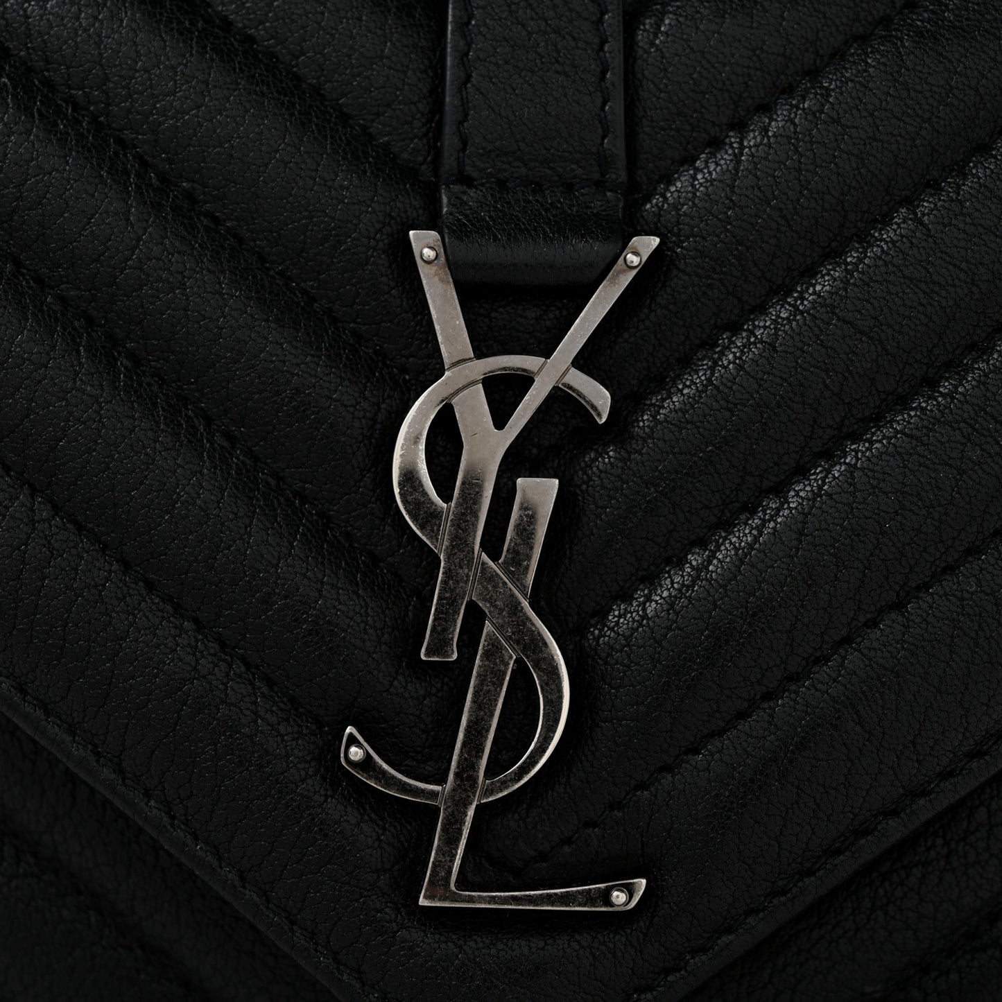 Sheepskin Matelasse Chevron Monogram Medium College Bag Black
