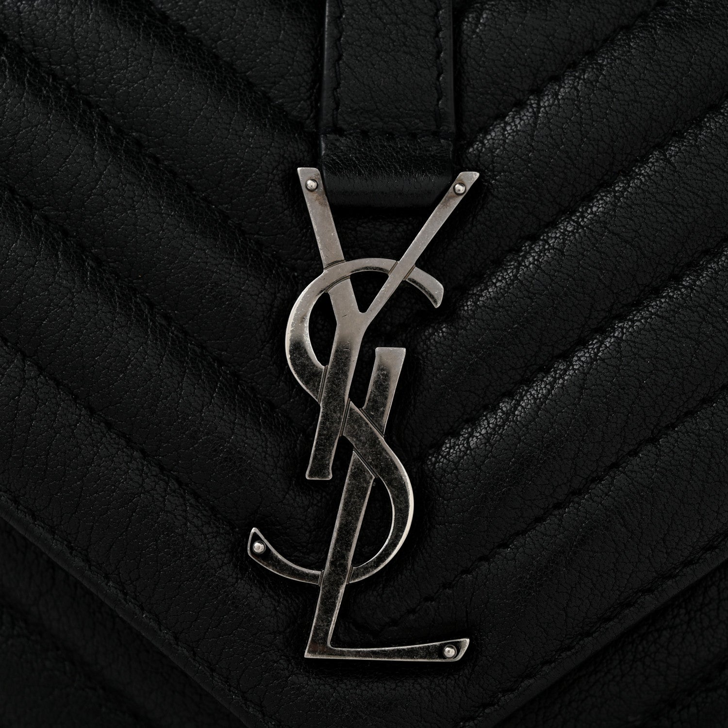 Saint Laurent Sheepskin Matelasse Chevron Monogram Medium College Bag Black 13 of 14