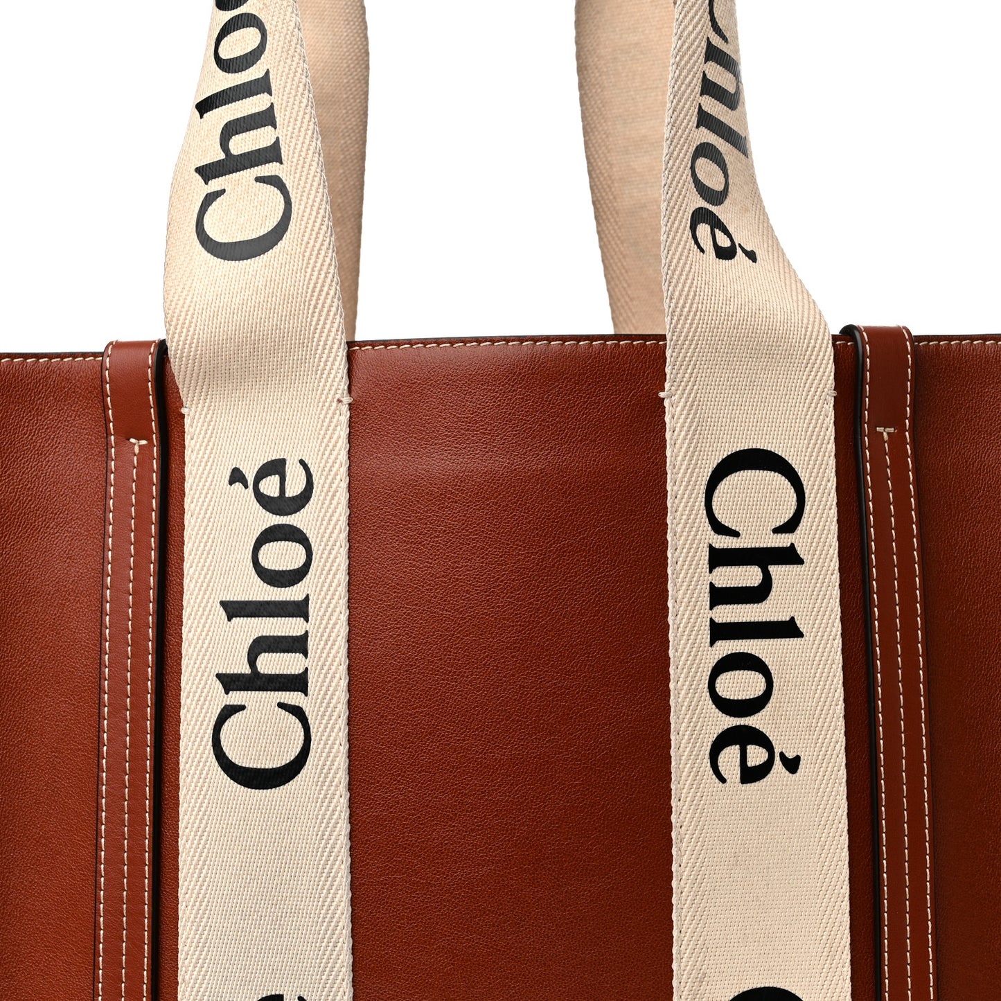 Calfskin Medium Woody Ribbon Tote Sepia Brown