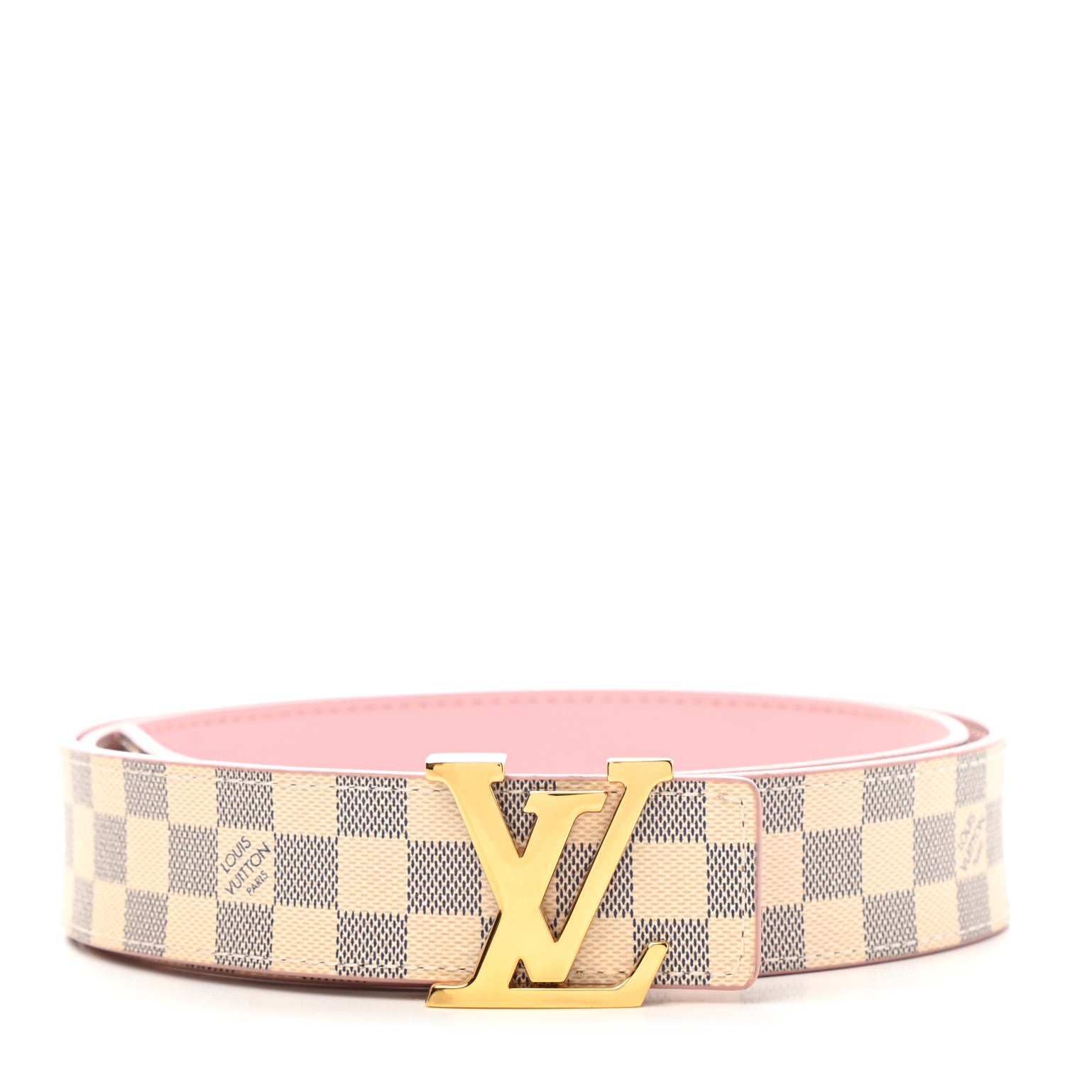 Louis Vuitton Damier Azur LV Initiales 32mm Belt 85 34 Rose Ballerine 1 of 6