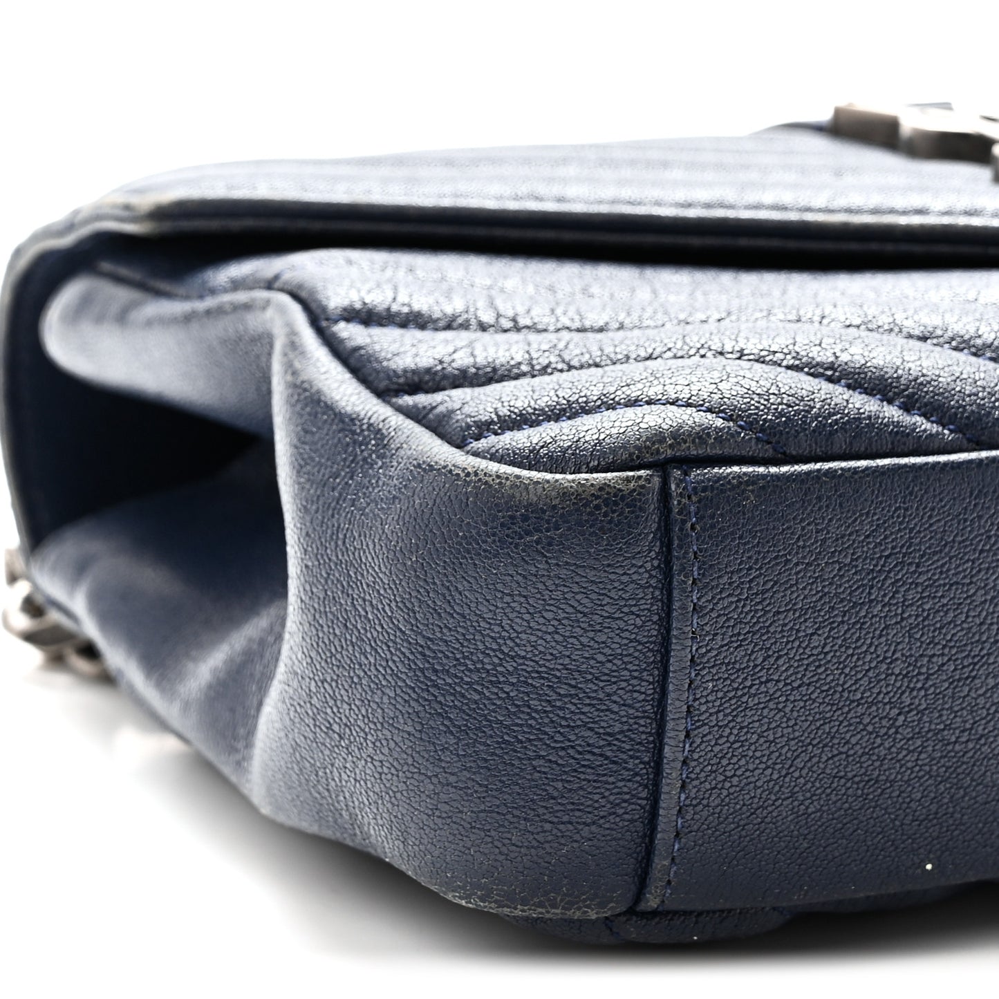 Sheepskin Matelasse Chevron Monogram Medium College Satchel Navy