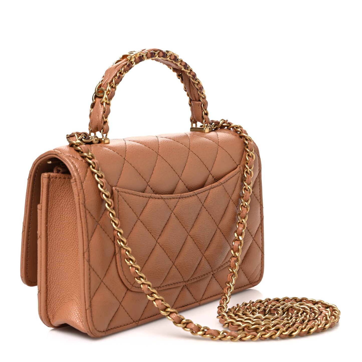 Shiny Caviar Quilted Pick Me Up Wallet On Chain WOC Beige