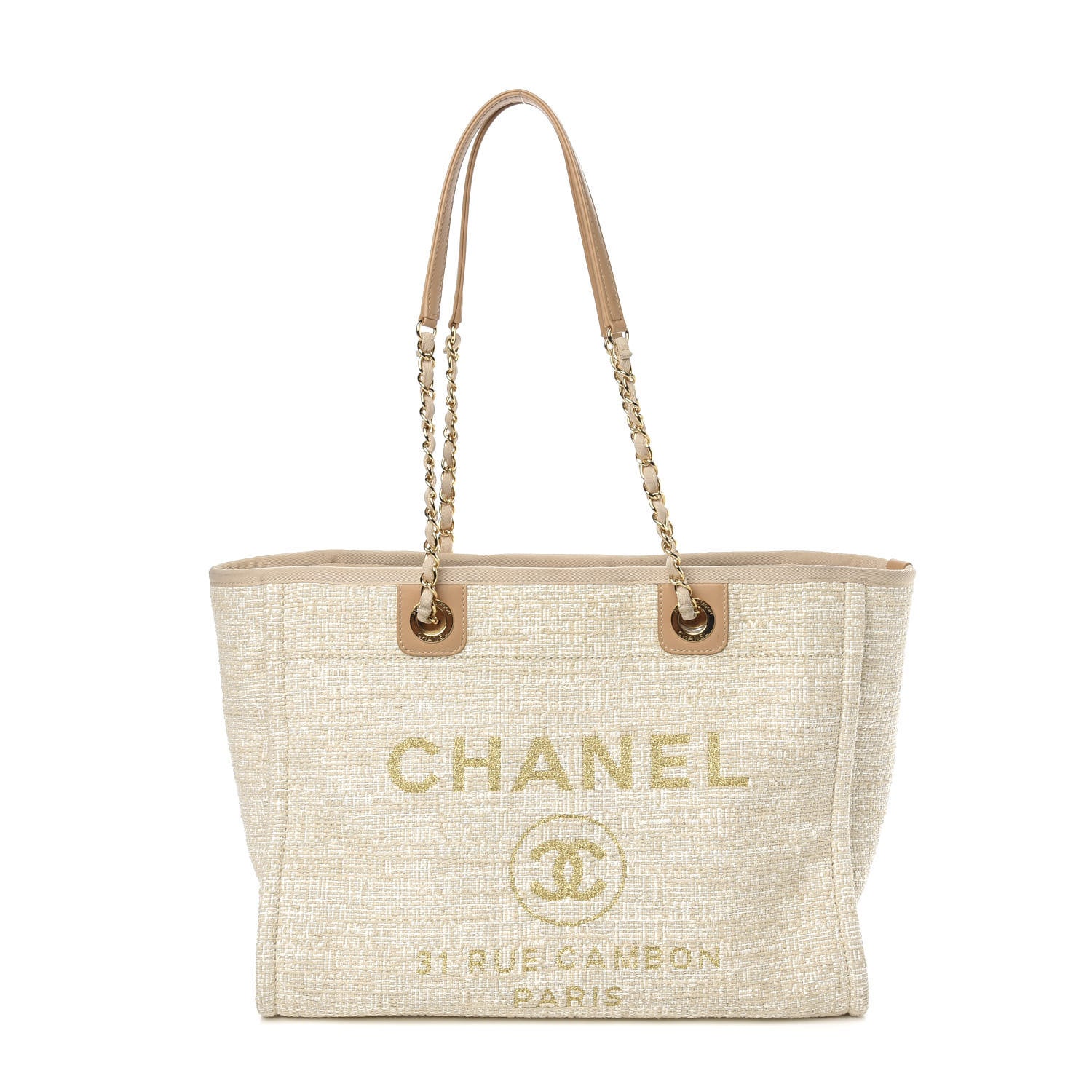 Chanel Canvas Small Deauville Tote Light Beige 1 of 10