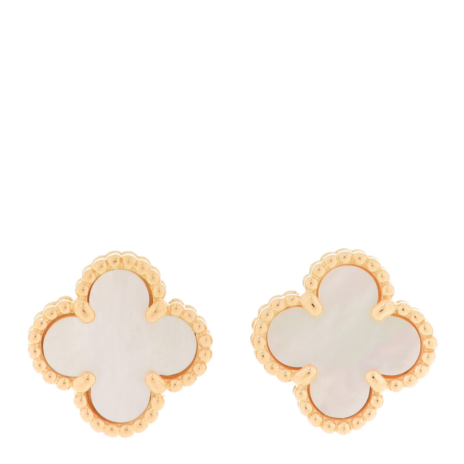 Van Cleef & Arpels 18K Yellow Gold Mother of Pearl Sweet Alhambra Earrings 1 of 5