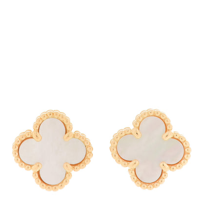 Van Cleef & Arpels 18K Yellow Gold Mother of Pearl Sweet Alhambra Earrings 1 of 5