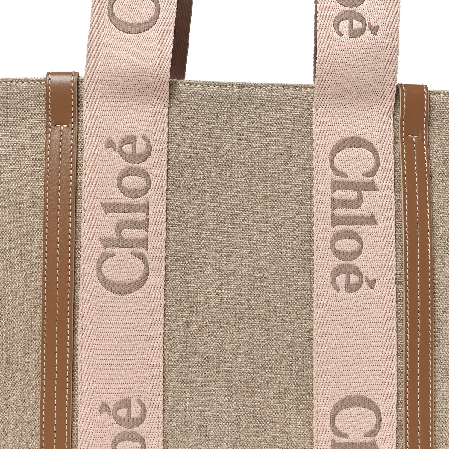 Chloe Linen Calfskin Medium Woody Ribbon Tote Blushy Beige 8 of 10