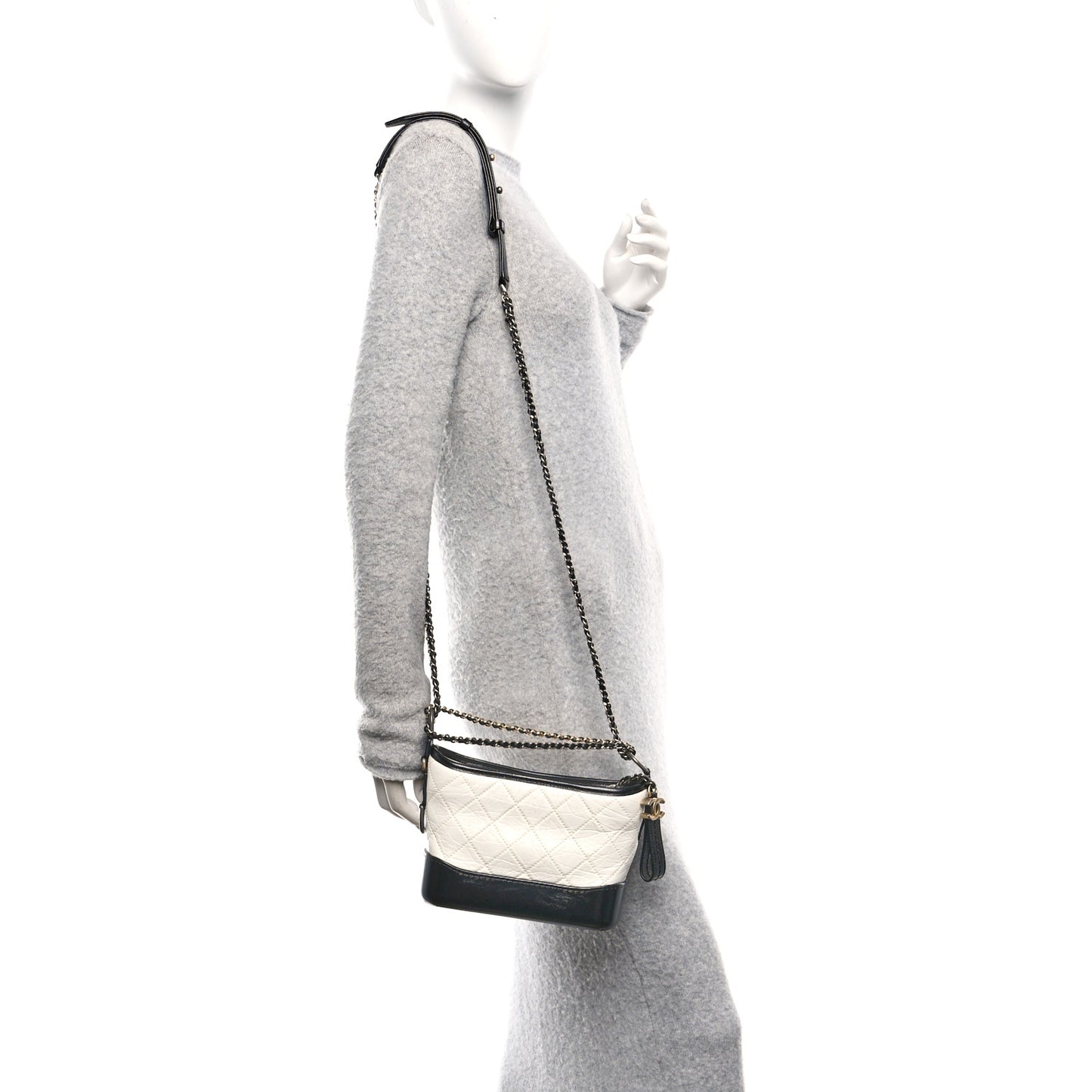 Aged Calfskin Quilted Small Gabrielle Hobo Black White