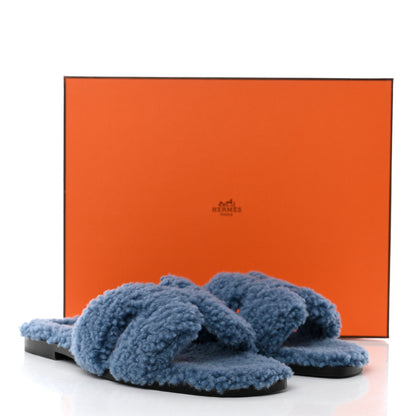 Hermes Woolskin Oran Sandals 38.5 Bleu 8 of 8