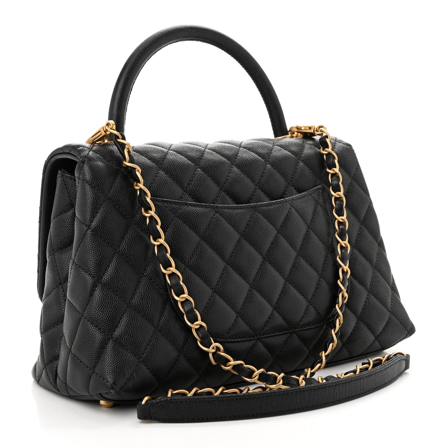 Caviar Quilted Small Coco Handle Flap Black