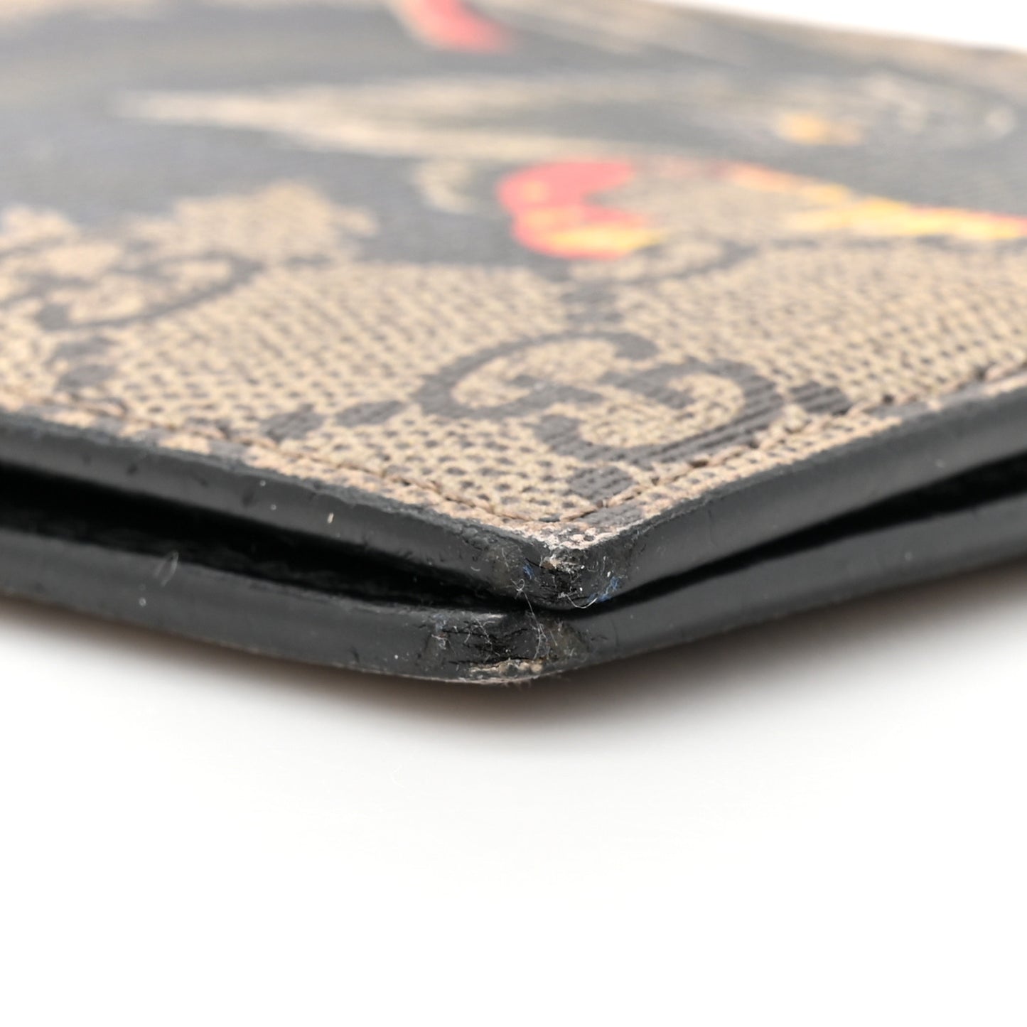 GG Supreme Monogram Selleria Calfskin Wolf Nice Bi-Fold Wallet Beige Ebony Multicolor Black