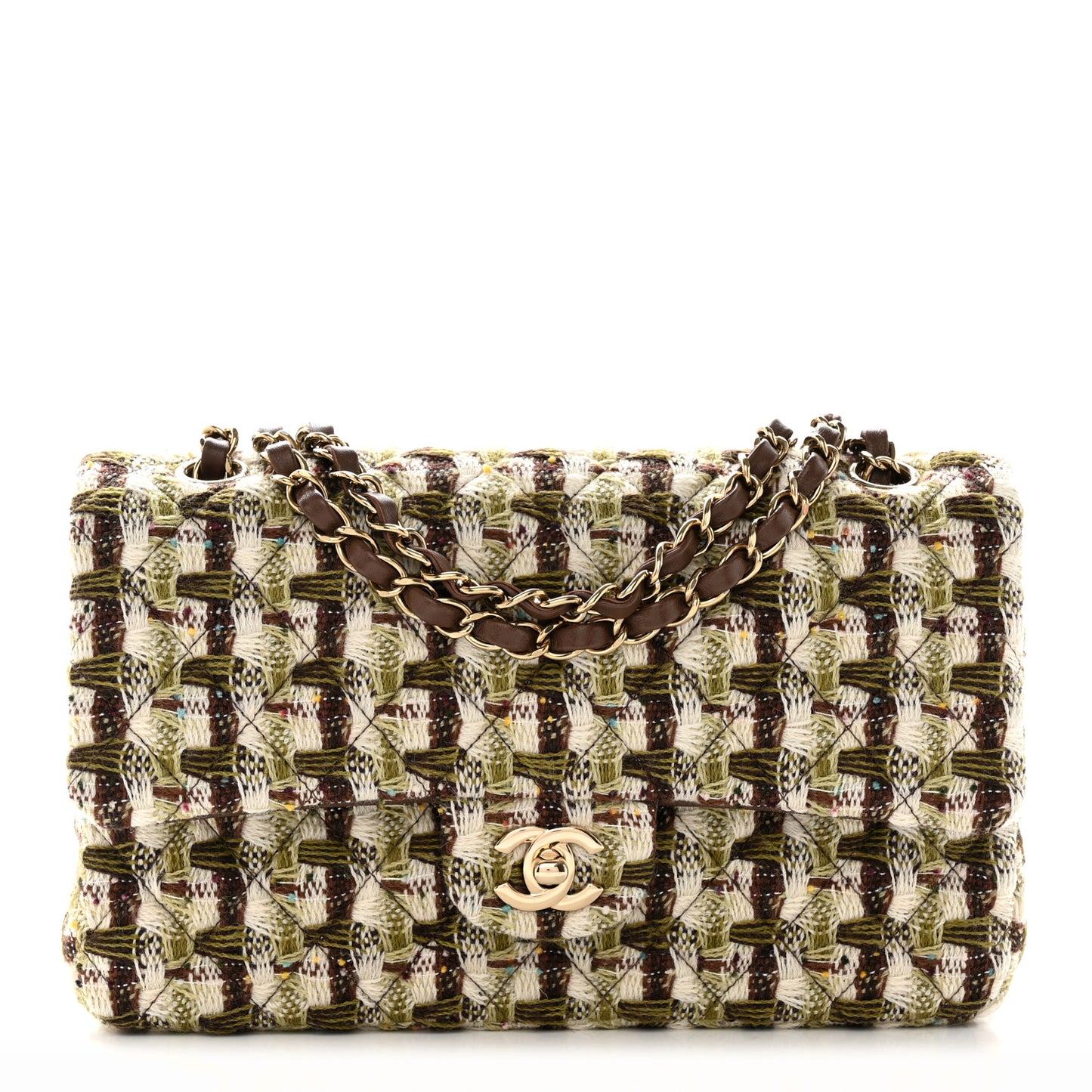 Tweed Quilted Medium Double Flap Brown