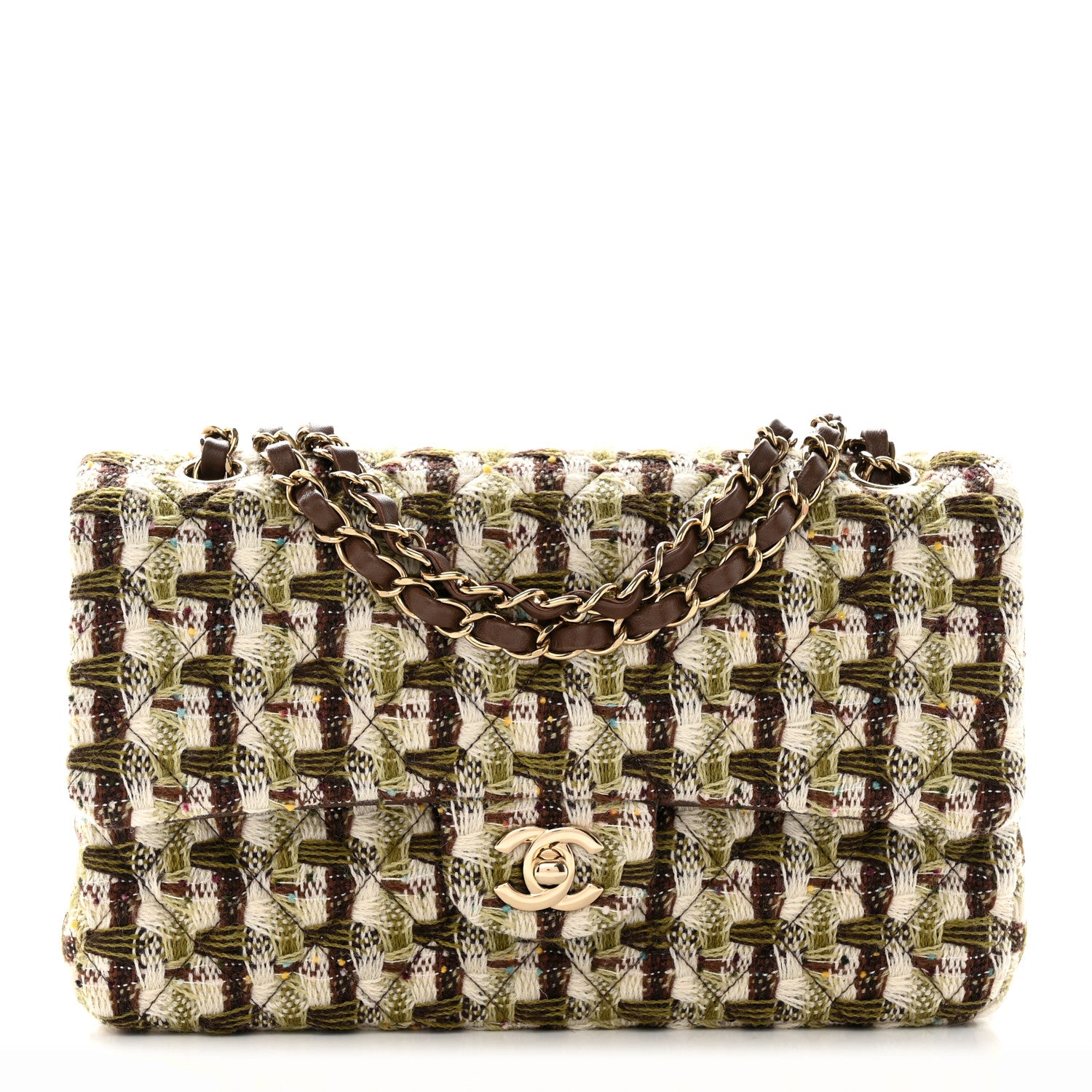 Chanel Tweed Quilted Medium Double Flap Brown 1 of 12