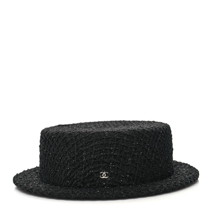 Chanel Tweed Boater Hat M Black 1 of 7