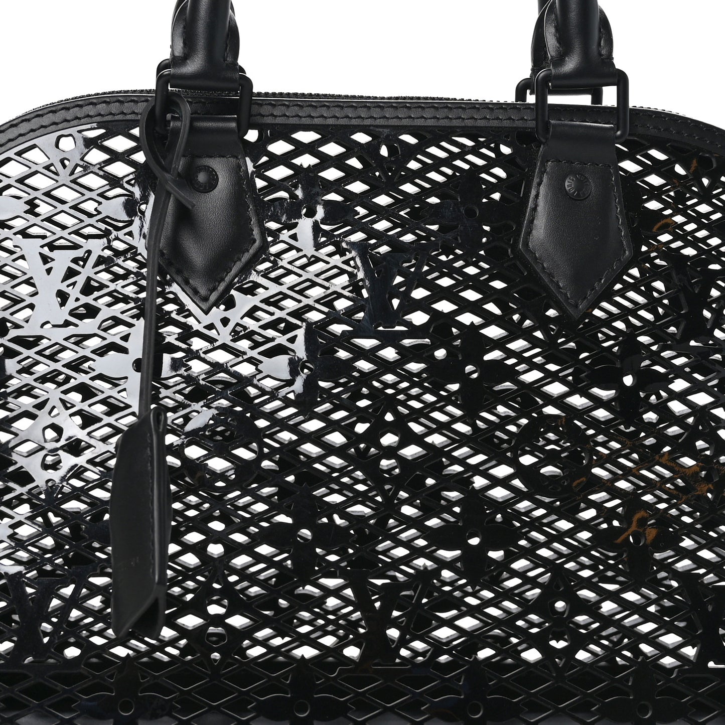 Patent Calfskin Laced Monogram Alma PM Black