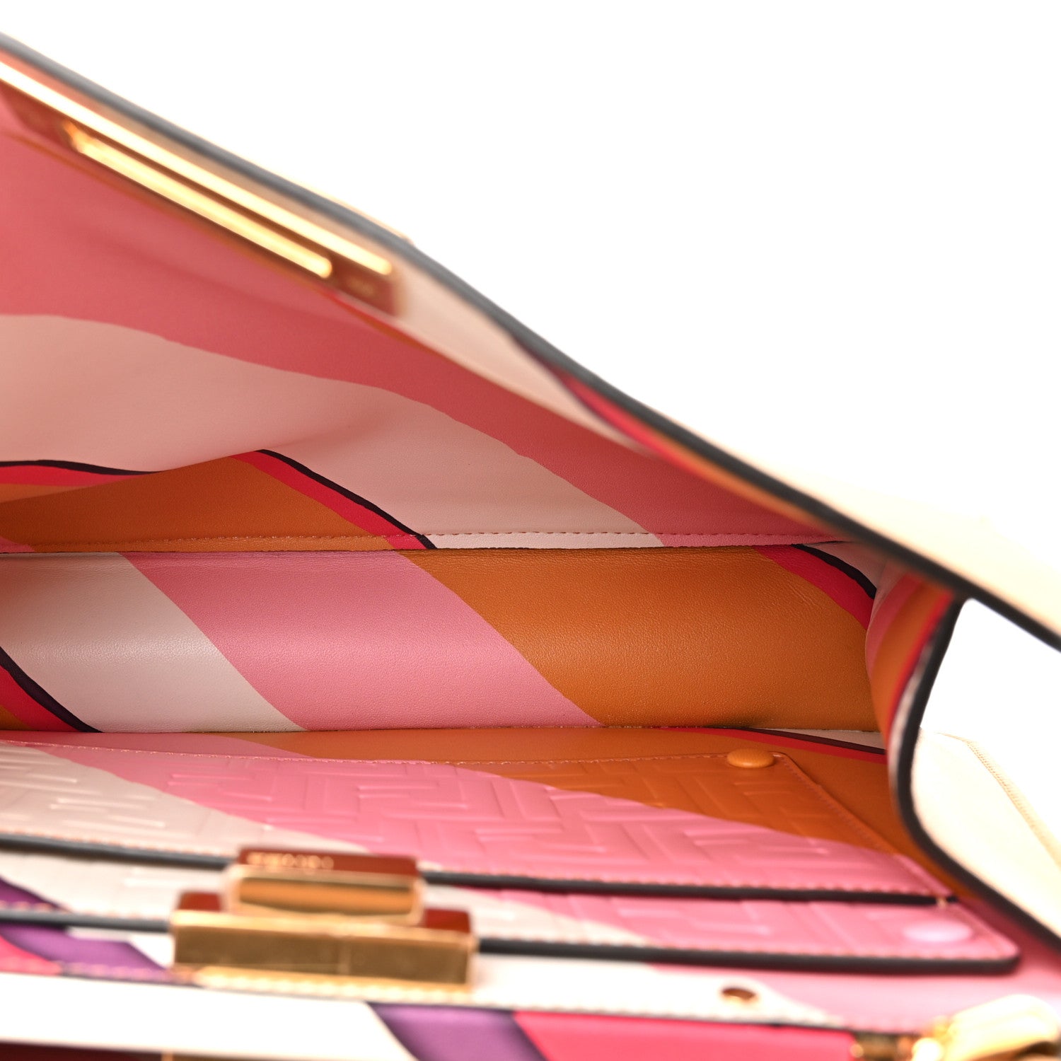 Fendi Vitello Seta Nappa FF Striped Embossed Medium Peekaboo I SEE U Satchel Miele Scuro Multicolor 5 of 16