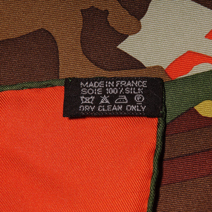 Hermes Silk Ex Libris En Camouflage Scarf 90 Orange 4 of 4