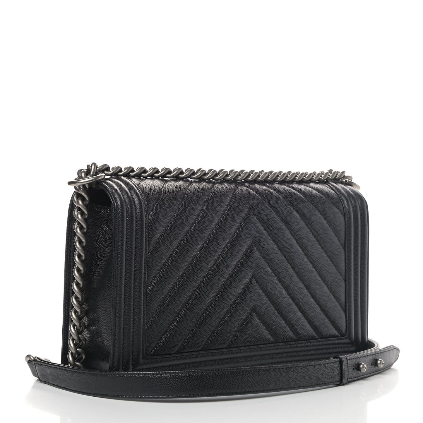 Caviar Chevron Quilted New Medium Boy Flap Black