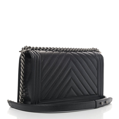 Chanel Caviar Chevron Quilted New Medium Boy Flap Black 2 of 5