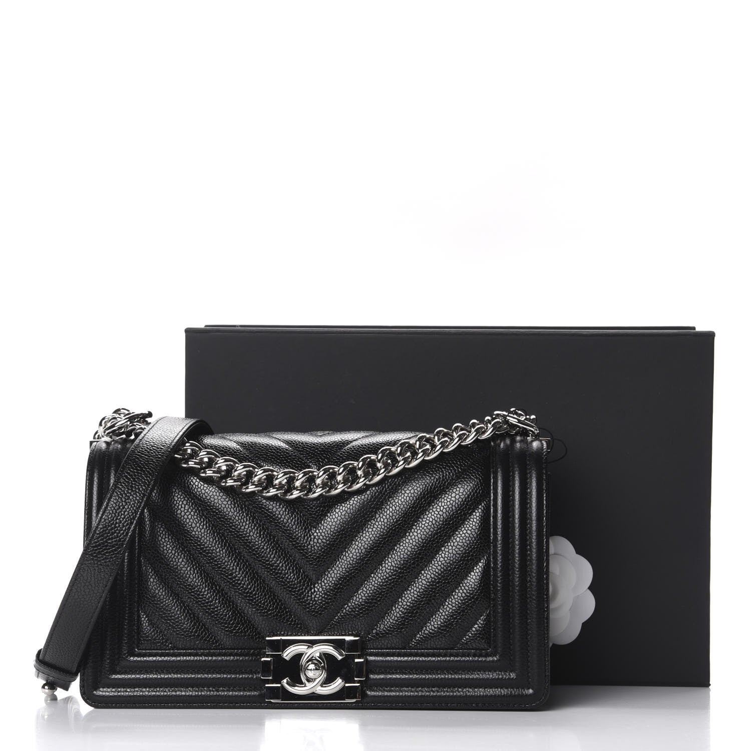 Chanel Caviar Chevron Quilted Medium Boy Flap Black 10 of 10