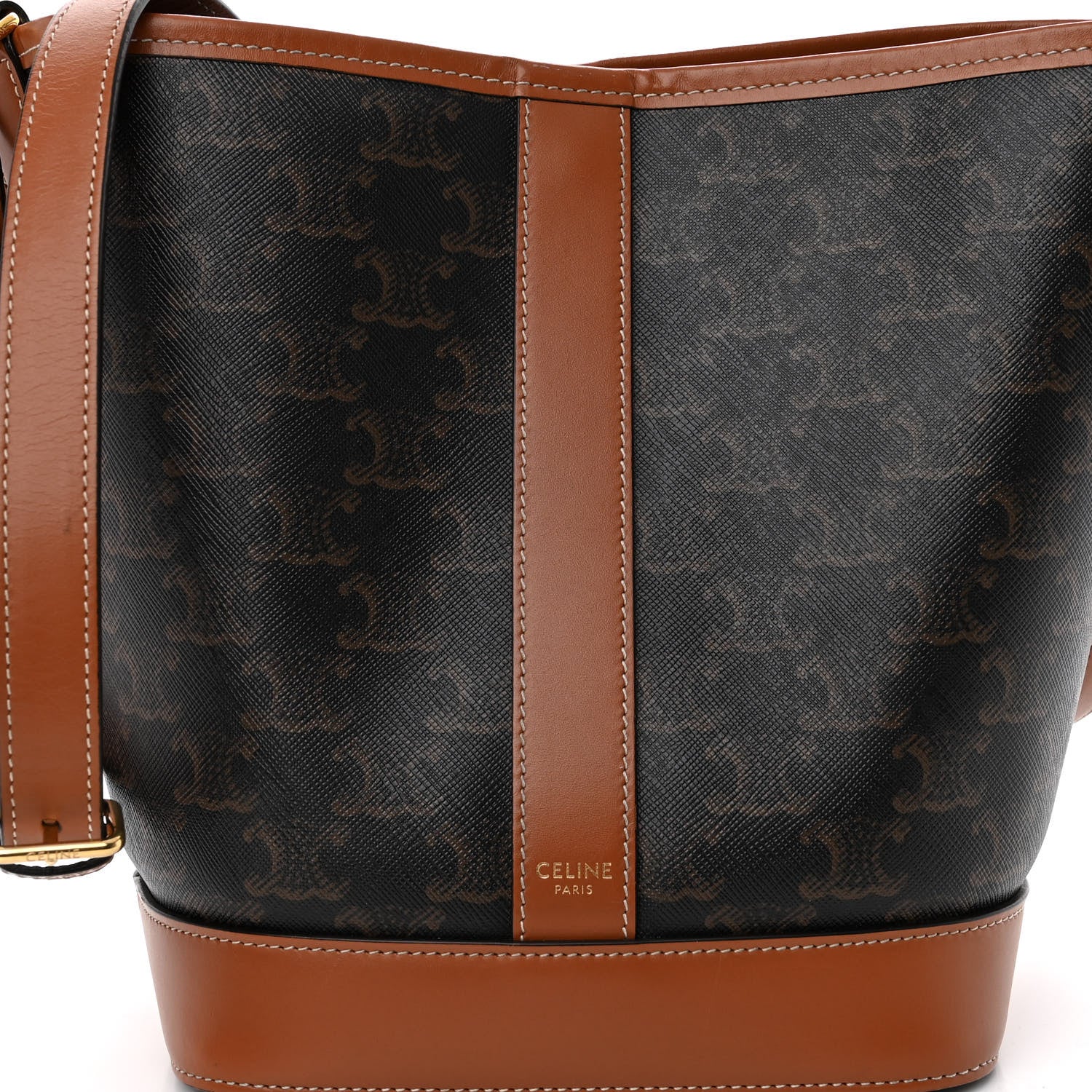 Celine Triomphe Canvas Calfskin Small Bucket Bag Tan 9 of 12