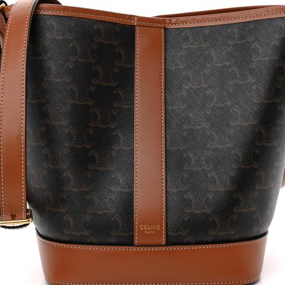 Celine Triomphe Canvas Calfskin Small Bucket Bag Tan 9 of 12