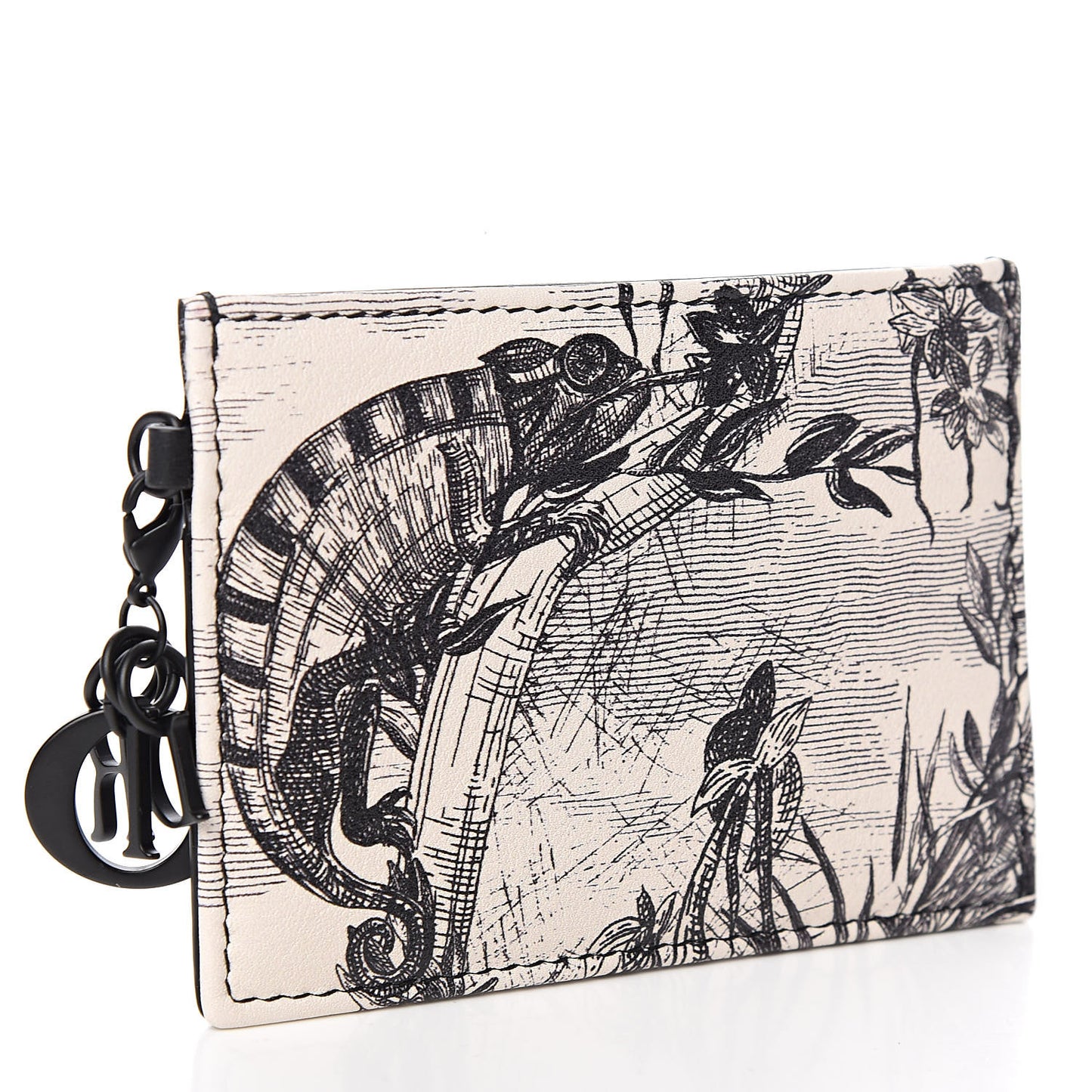 Calfskin Toile de Jouy Carnivora Card Holder Black White