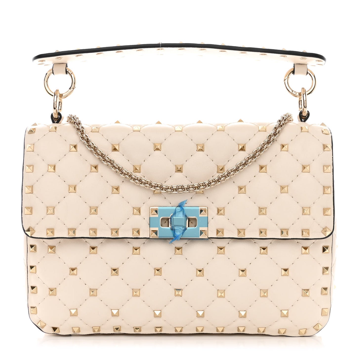 Lambskin Medium Rockstud Spike Shoulder Bag White