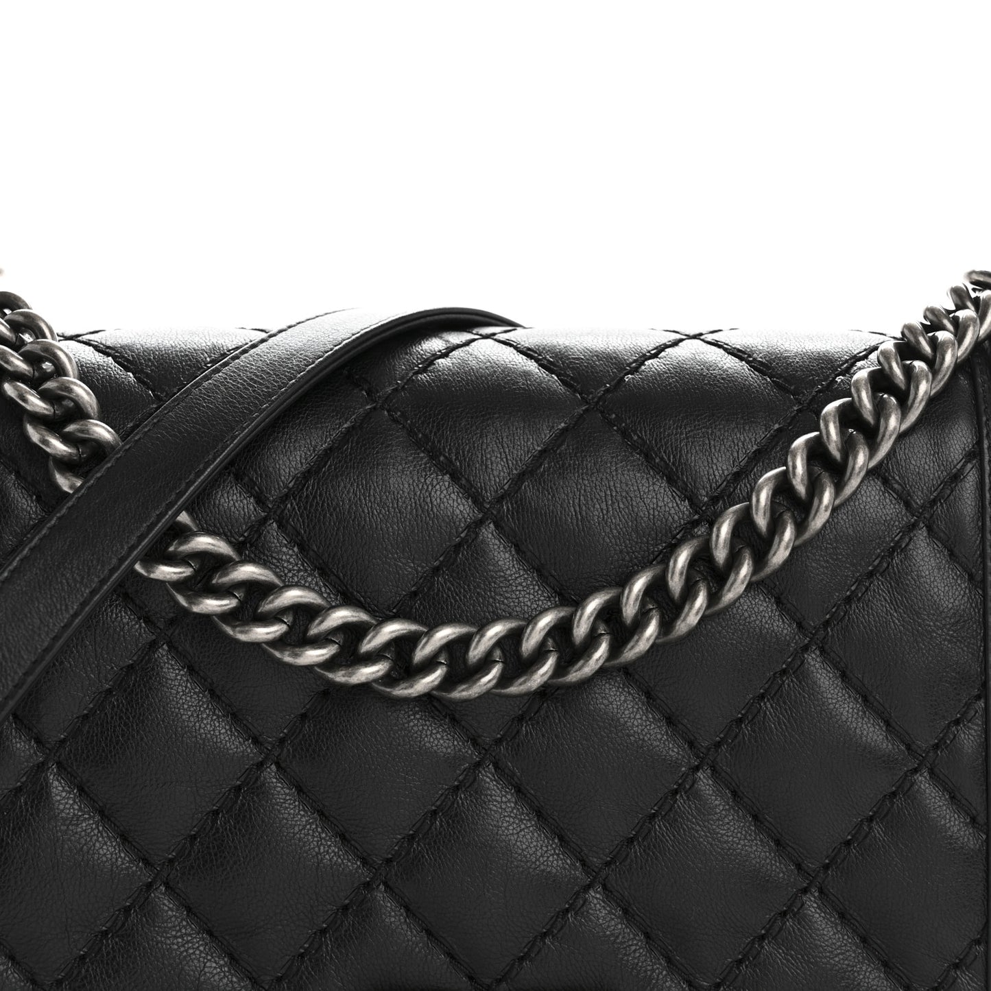 Calfskin Quilted Double Stitch New Medium Boy Flap Black