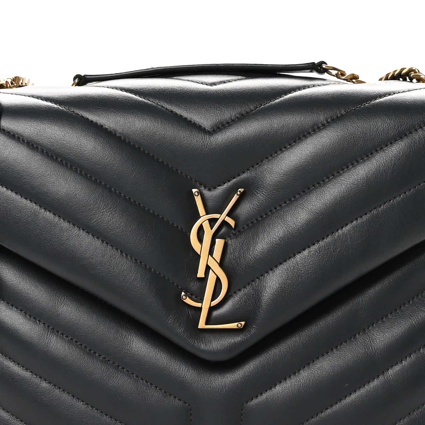 Calfskin Y Quilted Monogram Medium Loulou Chain Satchel Dark Smog
