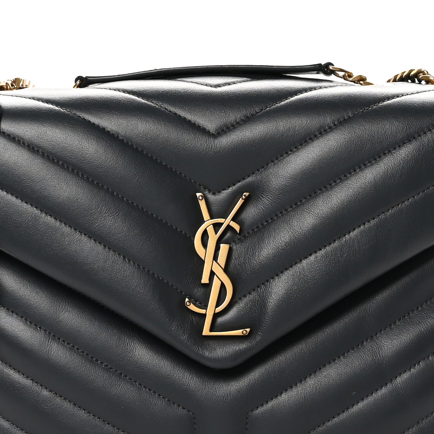 Saint Laurent Calfskin Y Quilted Monogram Medium Loulou Chain Satchel Dark Smog 8 of 10