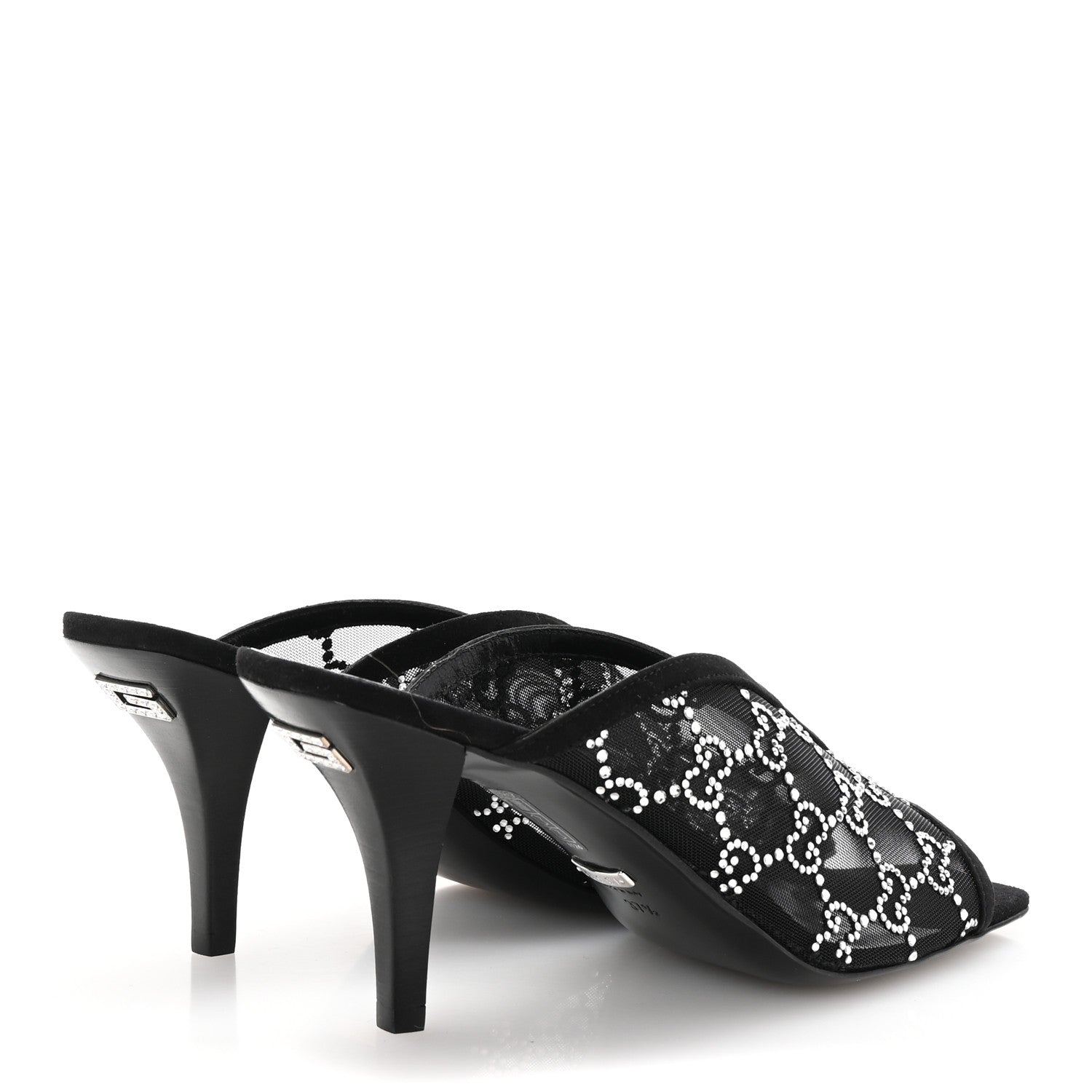 Gucci Tela Retino Kid Scamosciato Crystal GG Monogram Square G 95mm Slide Sandals 37.5 Black 5 of 9