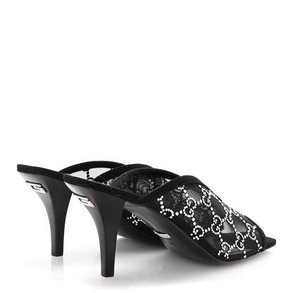 Gucci Tela Retino Kid Scamosciato Crystal GG Monogram Square G 95mm Slide Sandals 37.5 Black 5 of 9