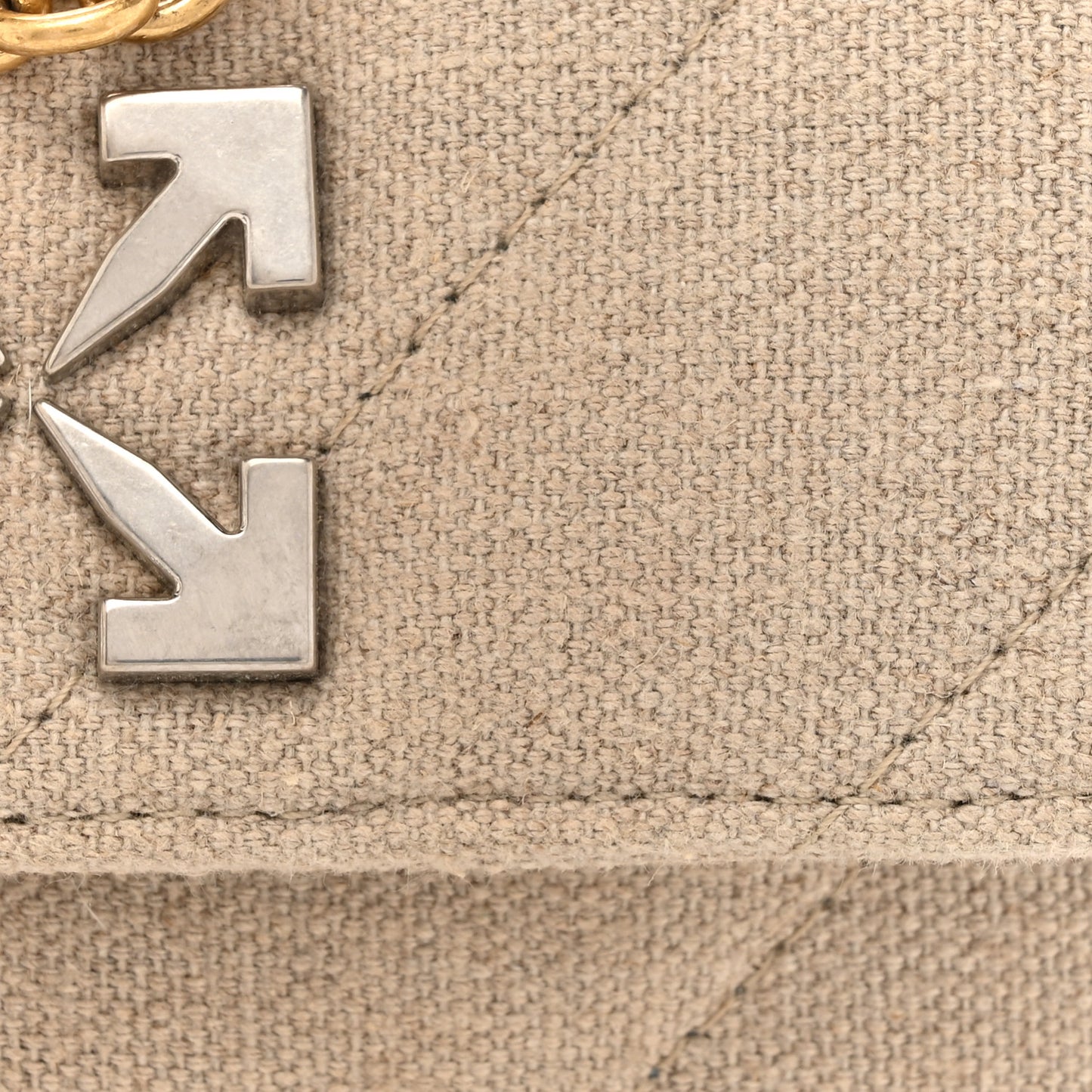 Linen Diagonal Quilted Jackhammer 17 Shoulder Bag Beige