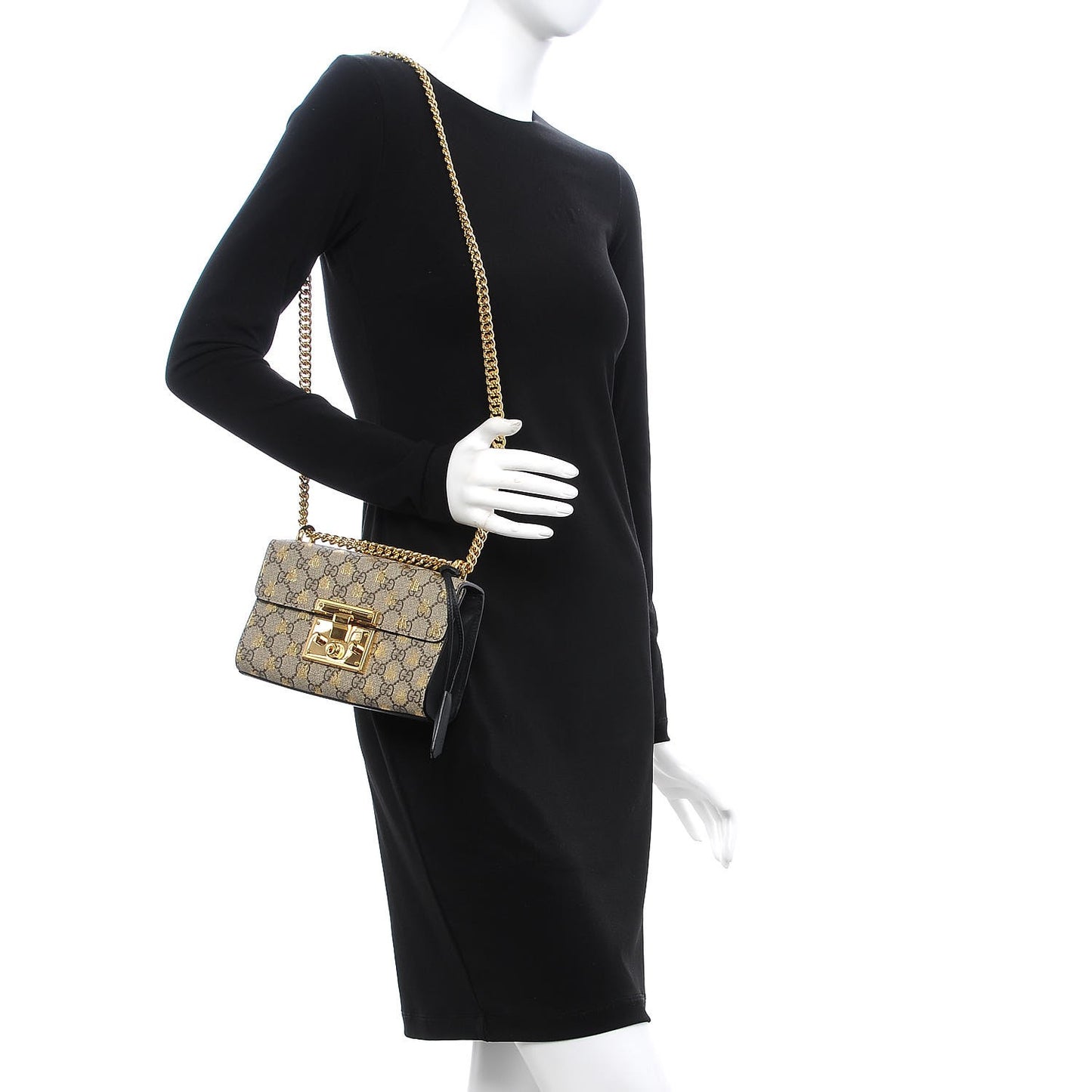 GG Supreme Monogram Bees Small Padlock Shoulder Bag Black
