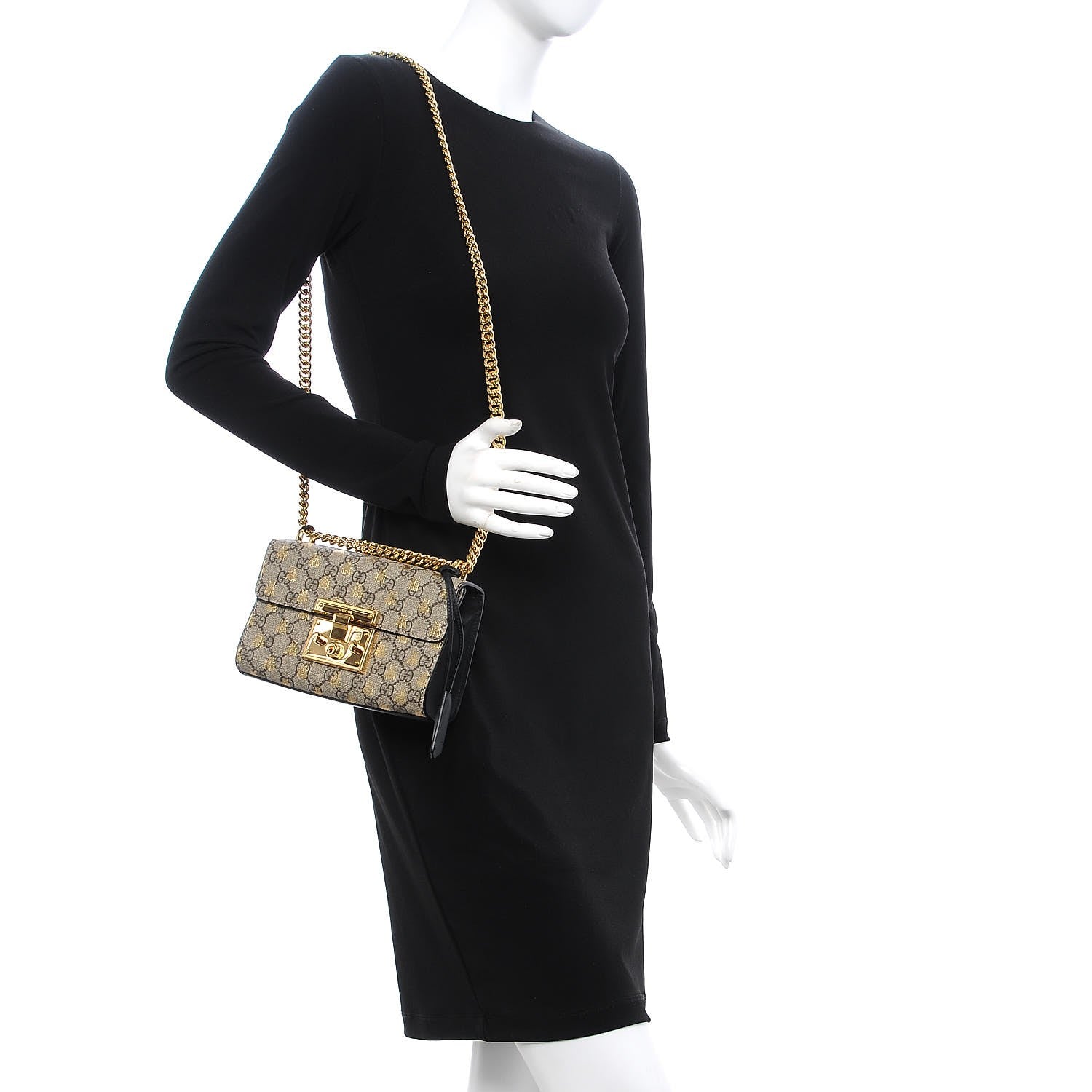 Gucci GG Supreme Monogram Bees Small Padlock Shoulder Bag Black 2 of 10