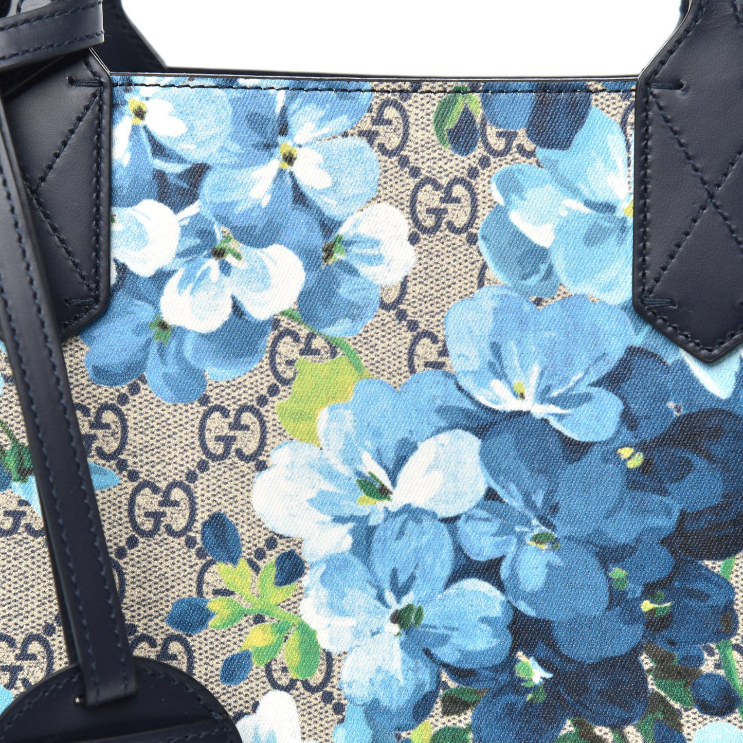 GG Supreme Monogram Blooms Small Reversible Tote Beige Blue Navy