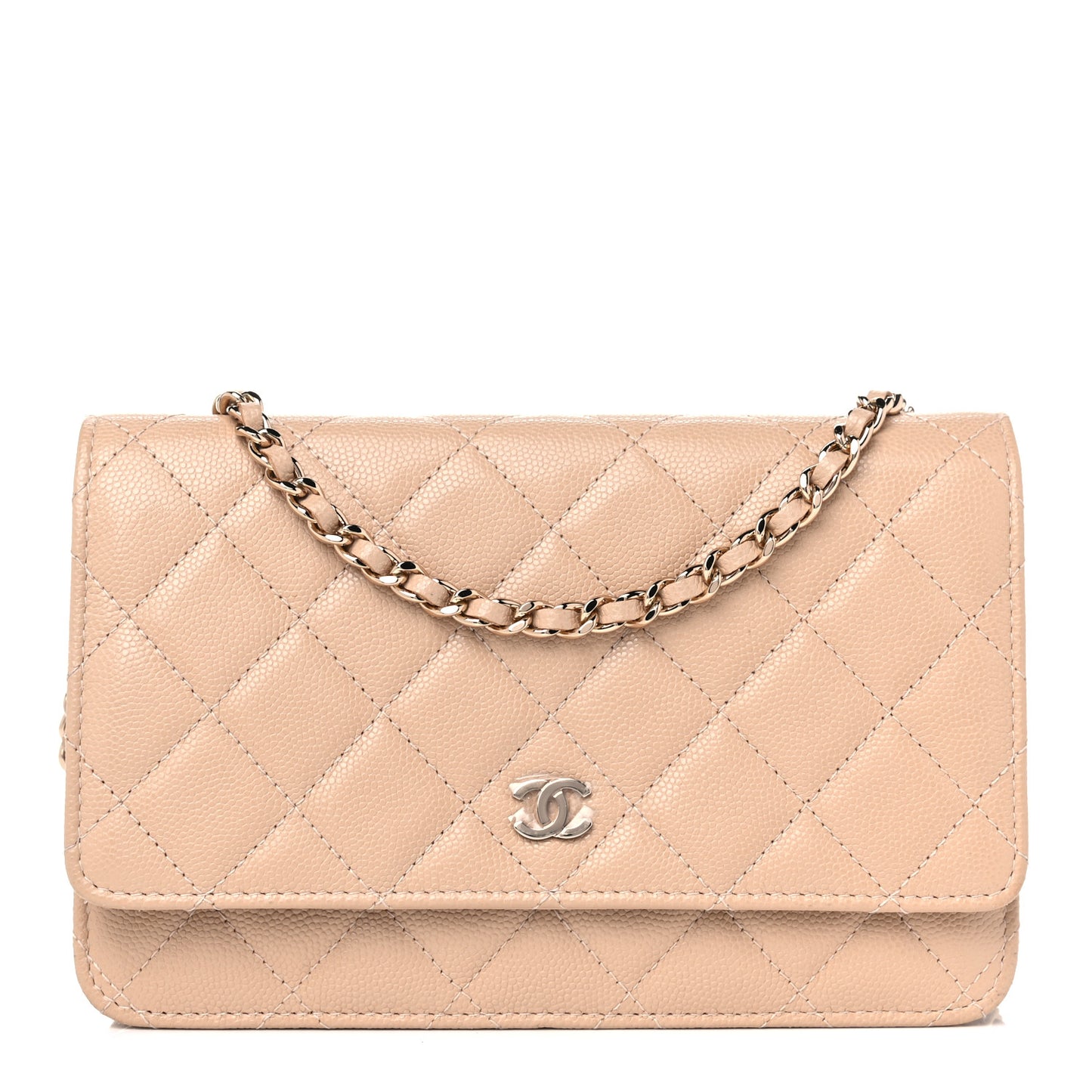 Caviar Quilted Wallet On Chain WOC Beige