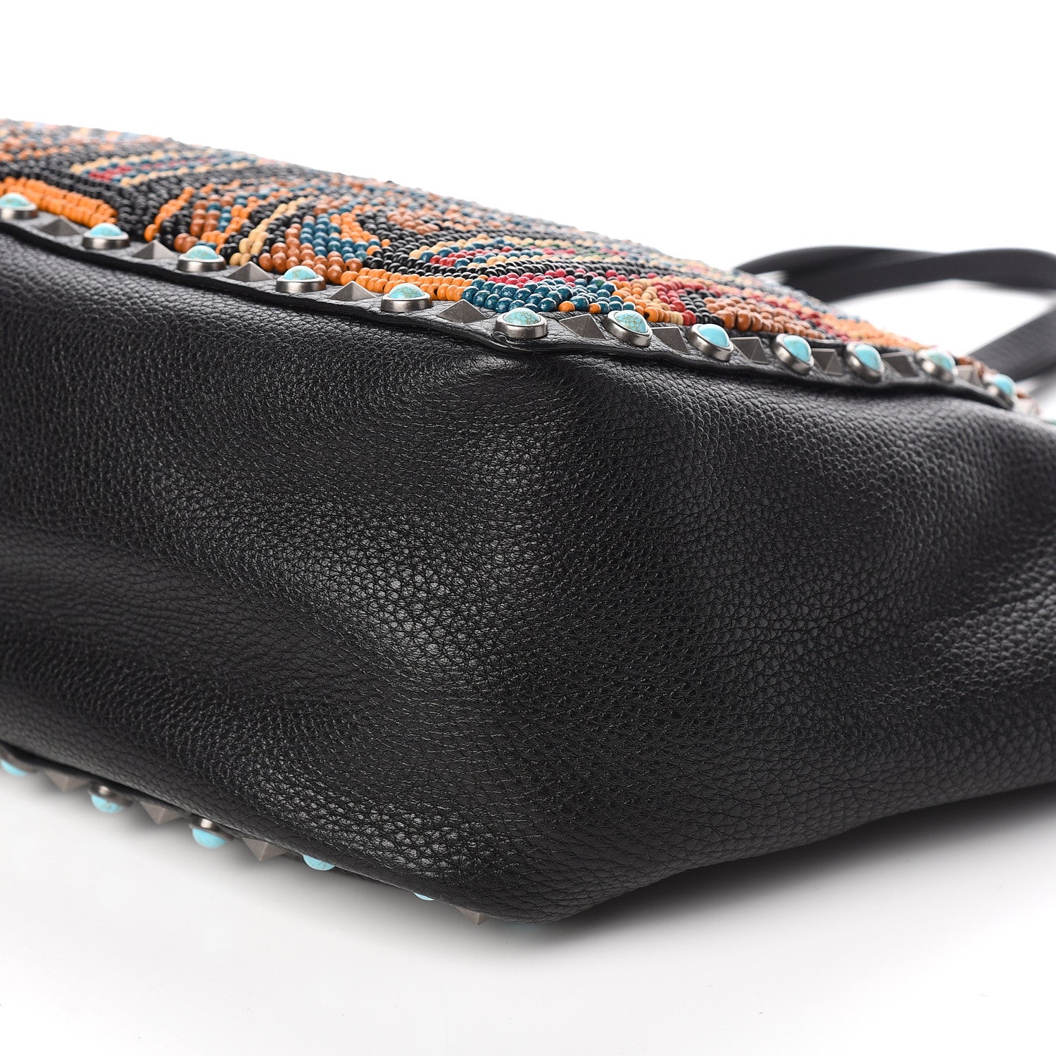 Valentino Garavani Grained Calfskin Beaded Medium Rockstud Rolling Crossbody Tote Black Multicolor 8 of 9