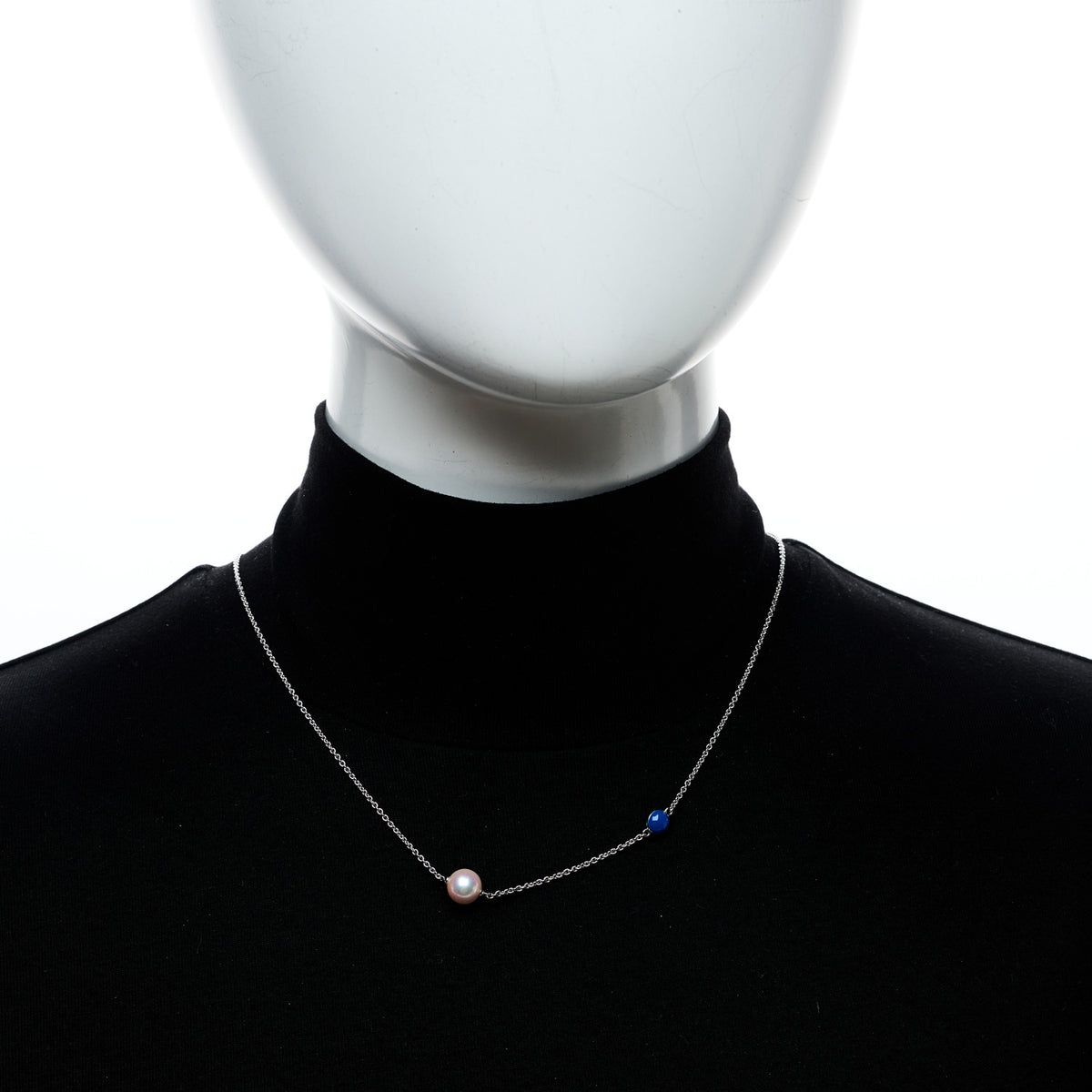 Sterling Silver Akoya Cultured Pearl Enamel Single Necklace Blue Blue