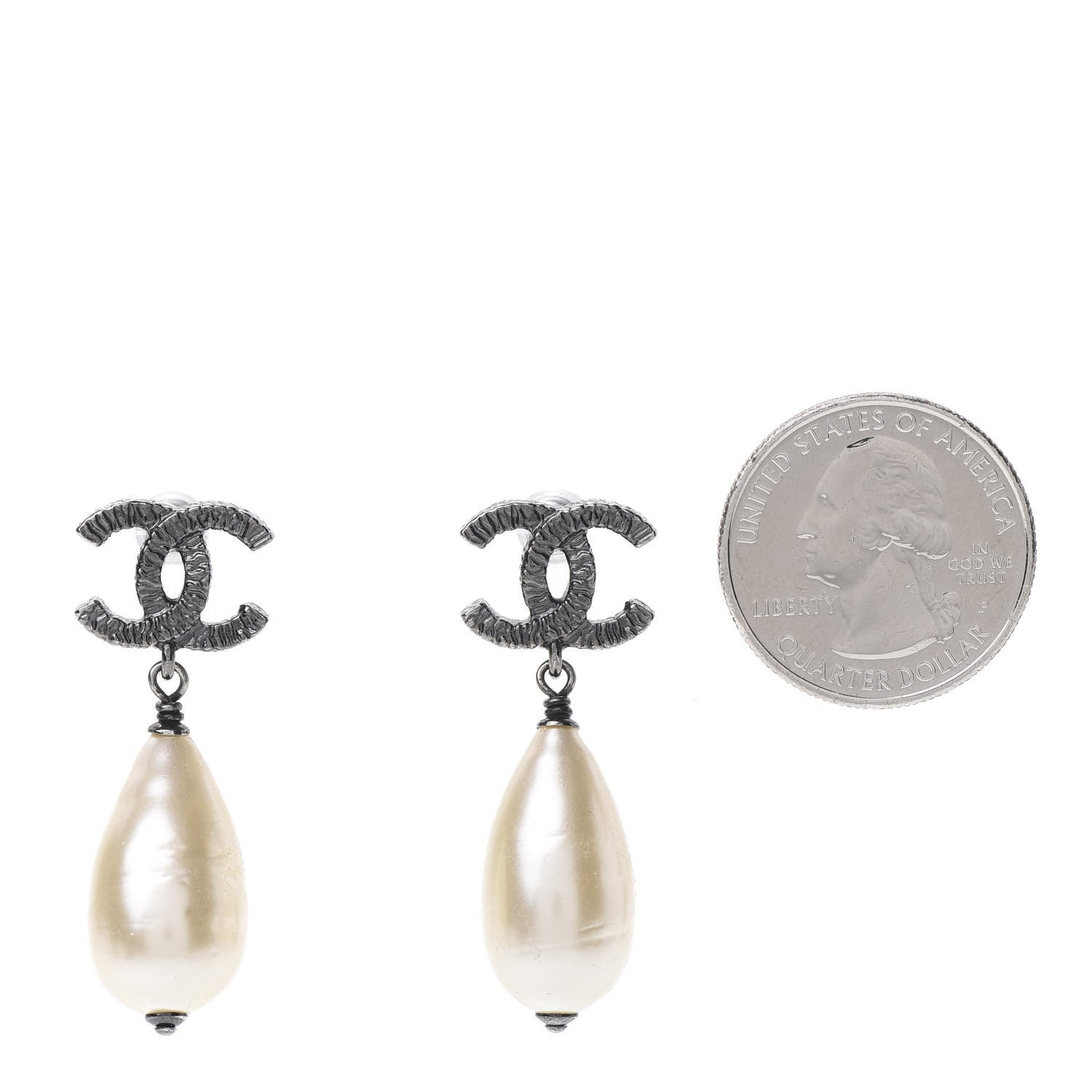 Chanel Ruthenium CC Pearl Drop Earrings 2 of 5