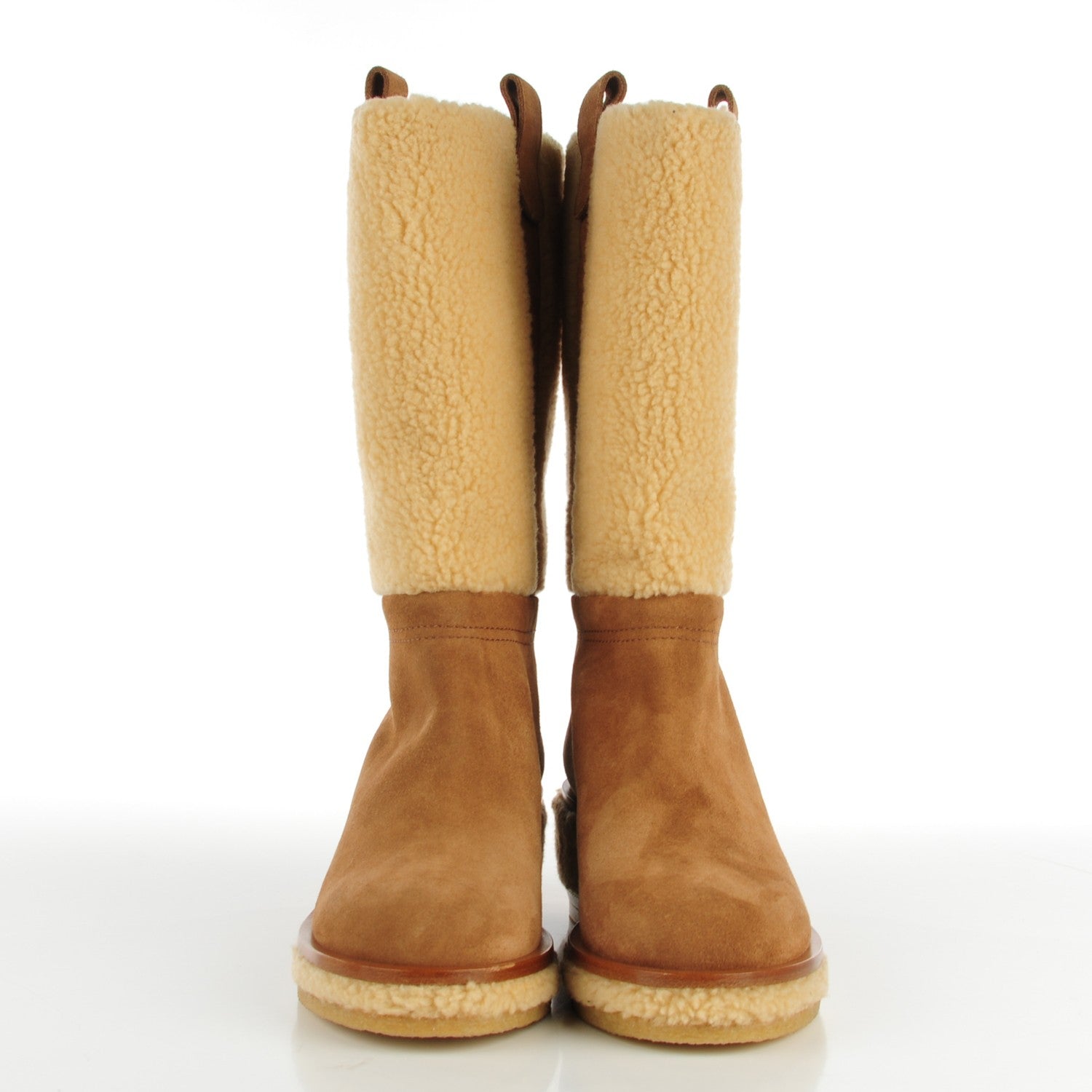 Chanel Shearling Suede Calfskin Boots 37.5 Brown Beige 2 of 9