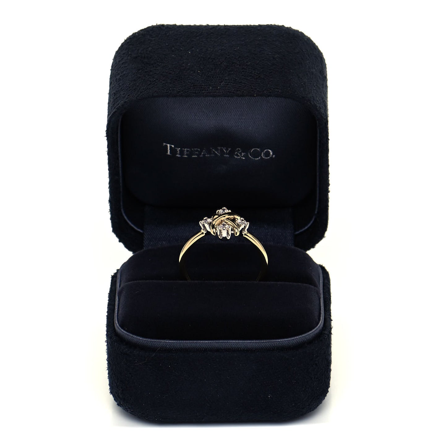 18K Yellow Gold Platinum Diamond Schlumberger Lynn Ring 54 6.75