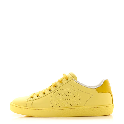 Gucci Calfskin Interlocking G Perforated Womens Ace Sneakers 36 Banana Straw Yellow 1 of 9