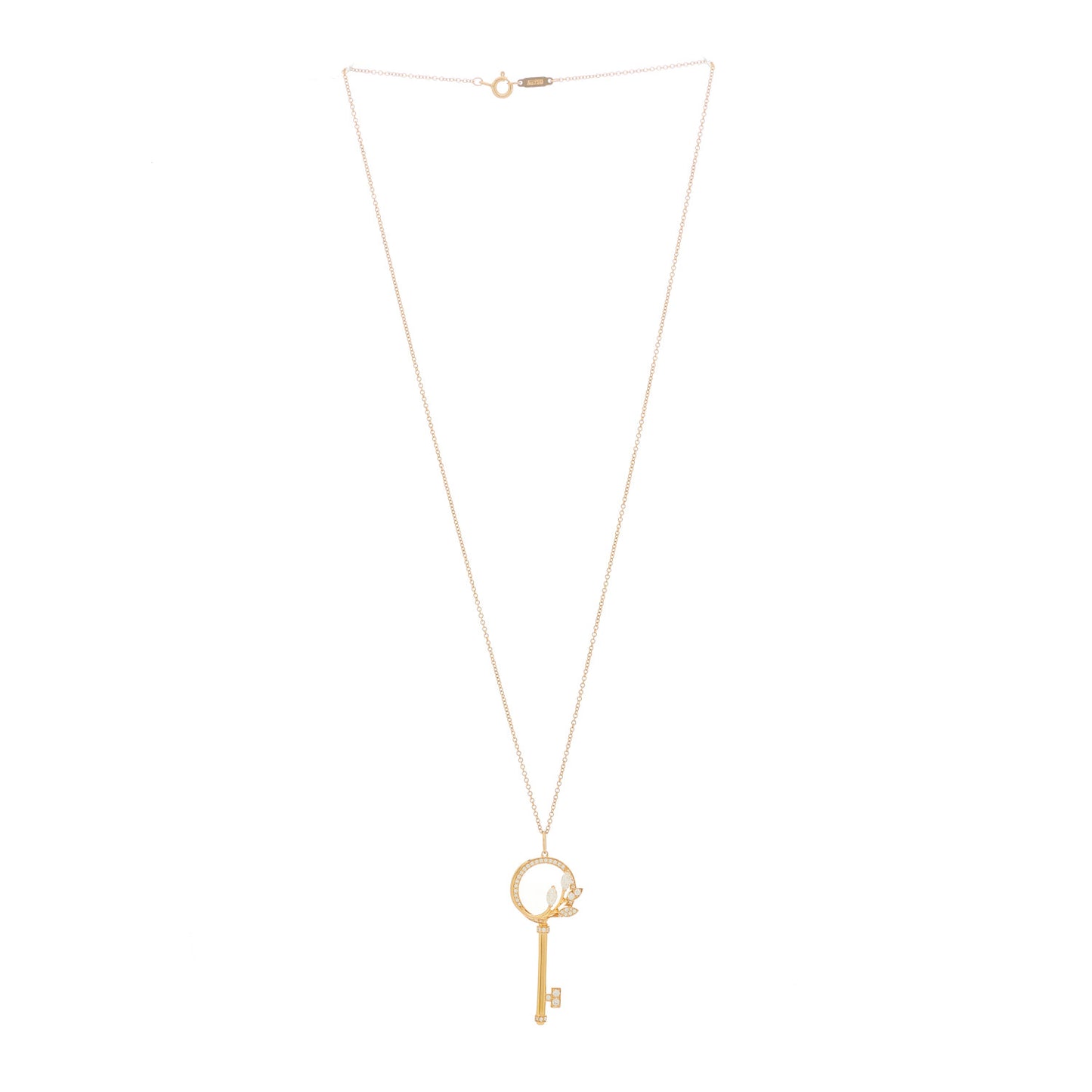18K Rose Gold Diamond Victoria Vine Circle Key Pendant Necklace