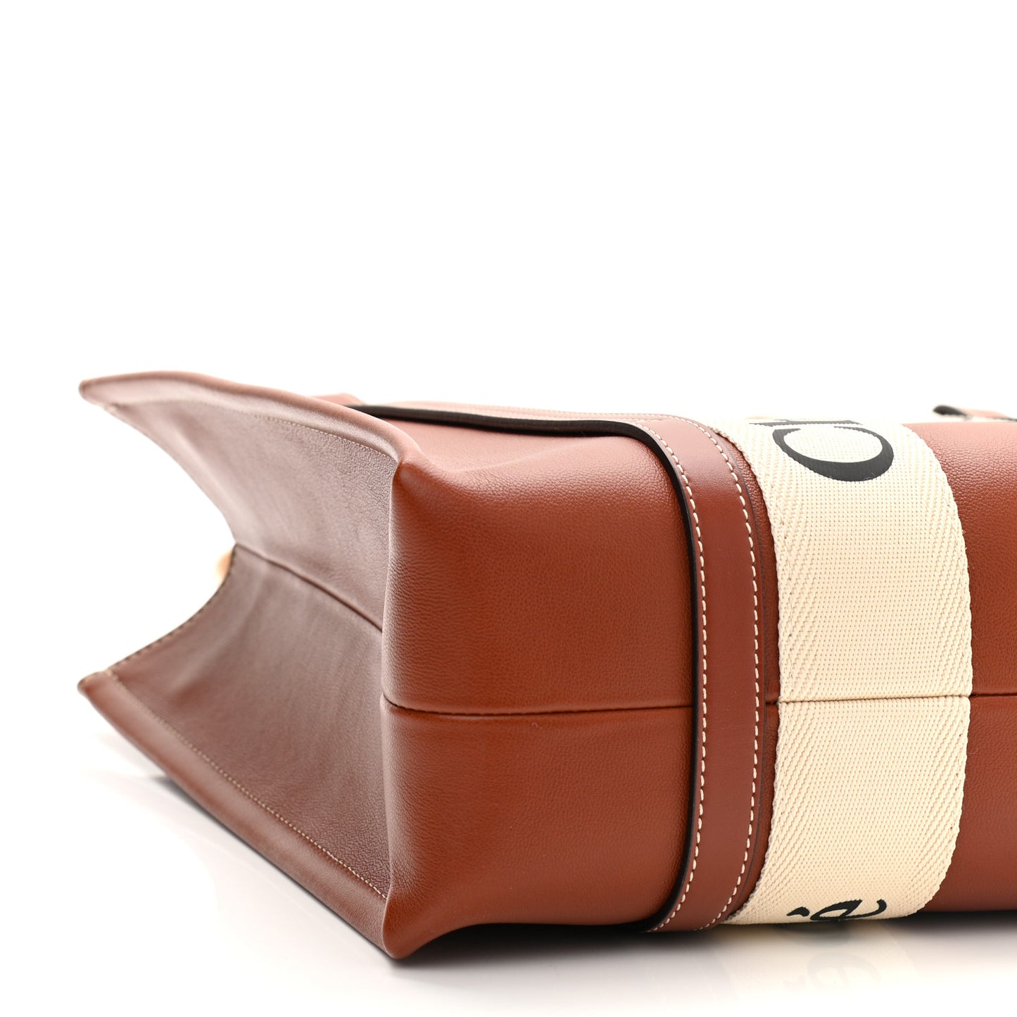 Calfskin Medium Woody Ribbon Tote Sepia Brown