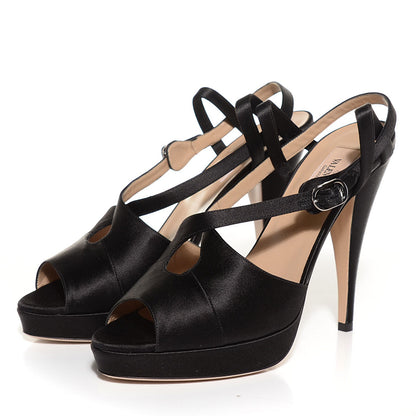 Valentino Garavani Satin Platform Sandals 38 Black 2 of 7