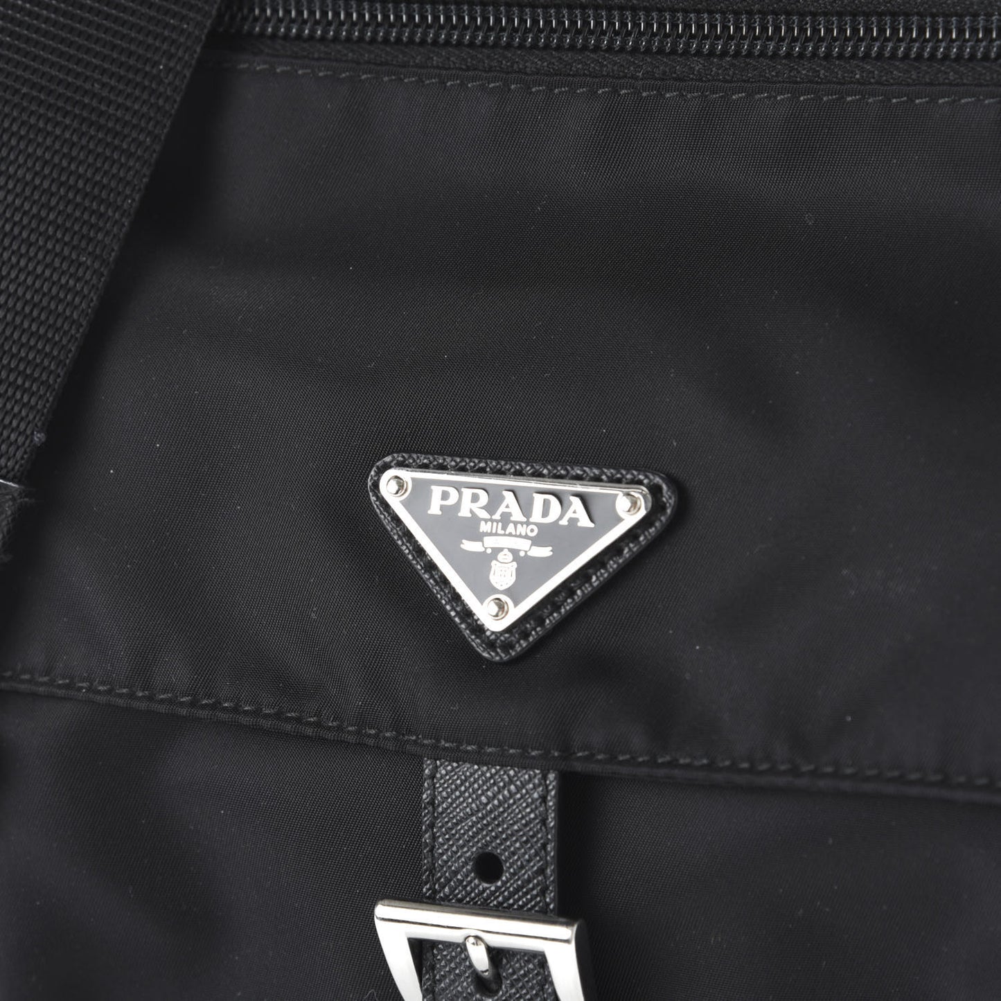 Nylon Vela Saffiano Single Buckle Messenger Shoulder Bag Black