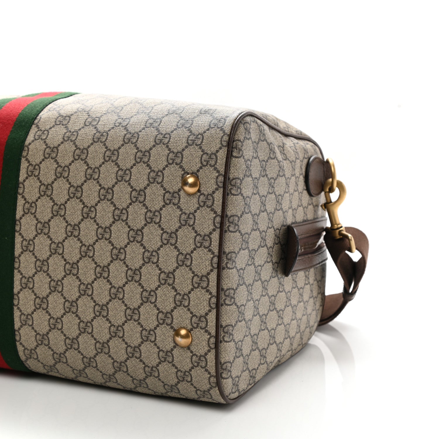 Gucci GG Supreme Monogram Textured Dollar Calfskin Web Medium Ophidia Carry-On Duffle Bag Beige Ebony New Acero 10 of 11