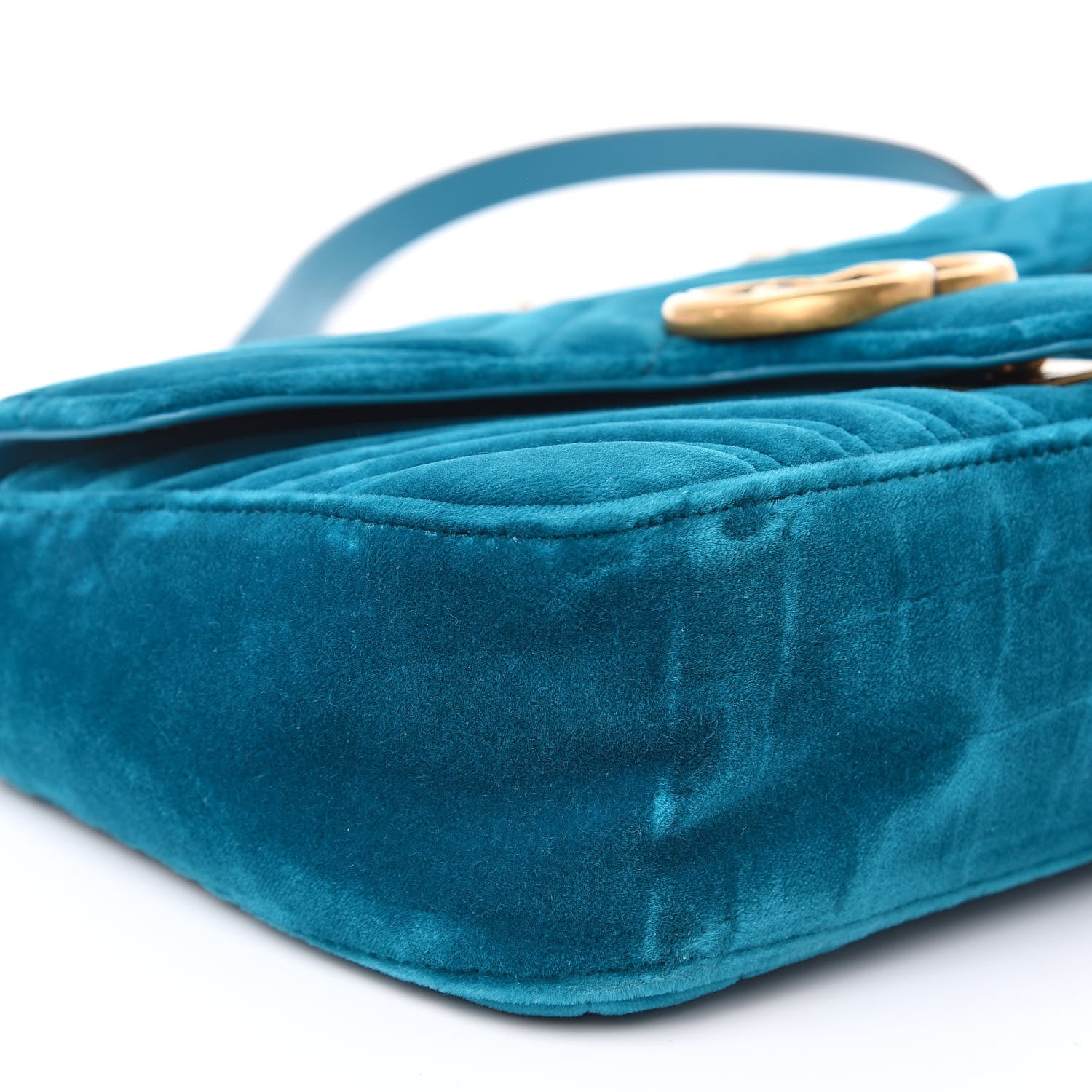 Gucci Velvet Matelasse Small GG Marmont Shoulder Bag Pavone Cyan 8 of 11